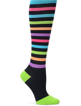 Black Multi Stripes Nurse Mates Compression Socks Wide Calf